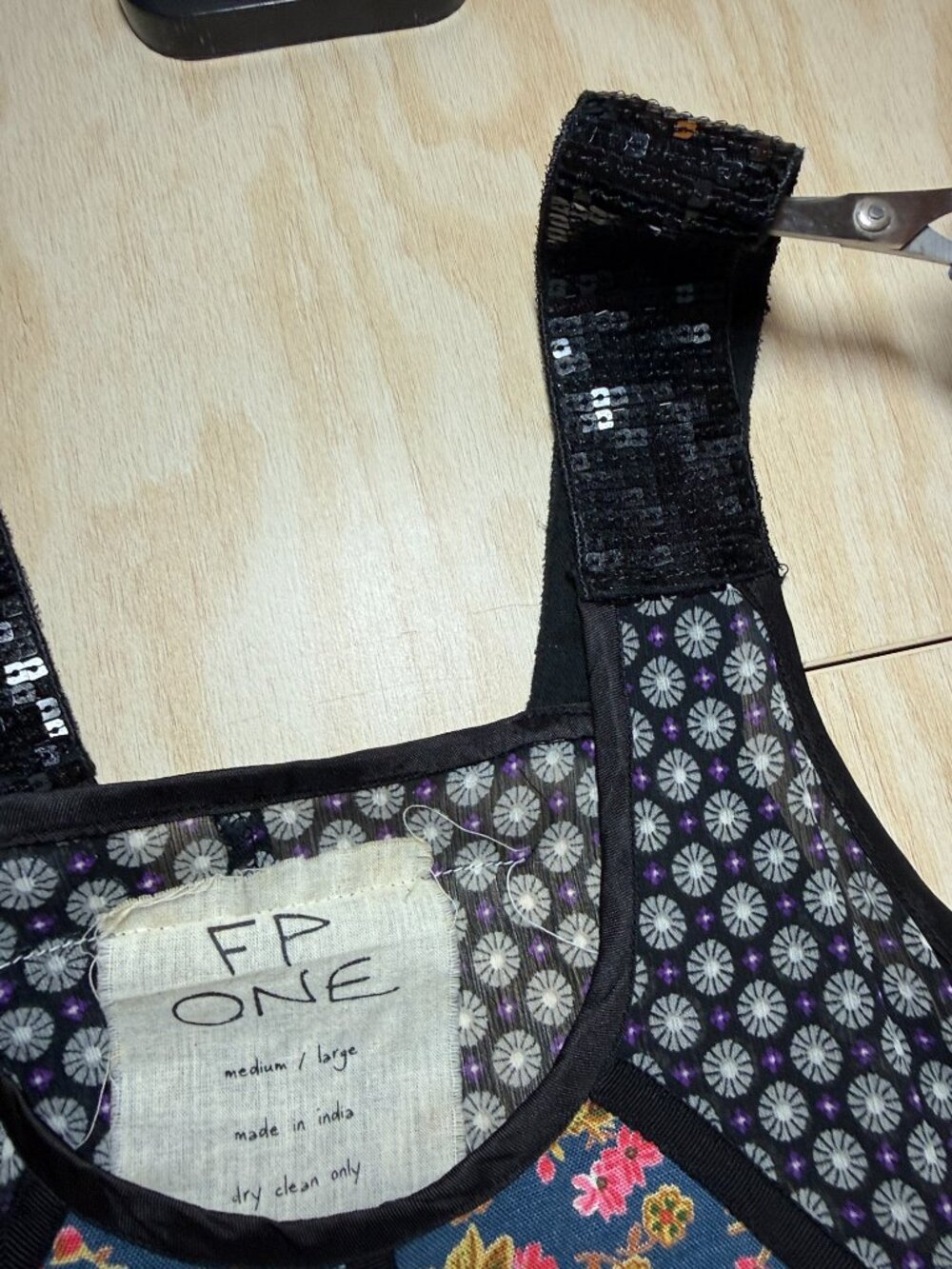 FP One Free People whimsigoth Floral Sequin Strap Trapeze Dress M/L - Picture 2 of 9
